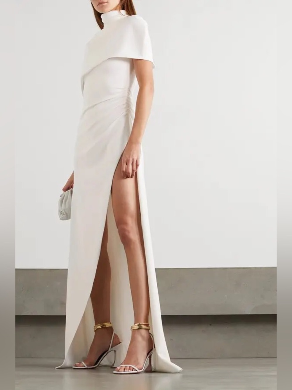 Brandon Maxwell Off-Shoulder Ivory High-Slit Gown